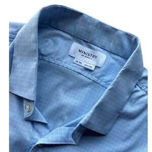 Ministry of Supply XXL Slim Blue Micro Grid Long Sleeve Button Down Shirt